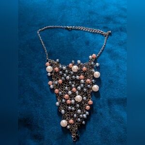Multi-Color Pearl And Chain BibNecklace
